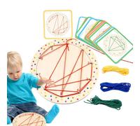 Wooden Game Board - Graphical Math Pattern Toy,Game Board with 20 Cards and 4 Bands | for Boys Girls School Learning Play Fine Motor Skill