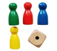 Wooden Game Pawns,4 Chess Pieces Game Token with 1 Dice | Small Portable Checkers Components Multicolor Board Accessories for Marking & Table