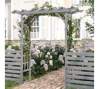 Wooden Garden Arch with Gate for Weddings and Parties, 160cm Gray Trellis for Backyard, Lawn, Cemony & Climbing Plants - Elegant Outdoor Decoration