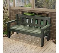 Wooden Garden Bench for 2, Rustic Patio Seating with Backrest & Armrests, Weatherproof Outdoor/Indoor Furniture, 110cm Green Country Style
