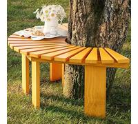 Wooden Garden Bench for Outdoor Use, Curved Patio Seating, Solid Wood Frame, Half-Round Tree Bench for Lawn, Yard, Veranda, Terrace, Poolside (Natural Wood Finish)