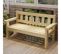Wooden Garden Bench with Backrest and Wide Armrests, Patio Seat for Parks and Gardens, Natural Finish, 120CM Length