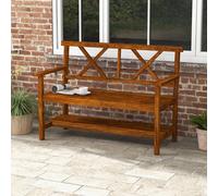 Outsunny 2-Seater Garden Bench Wooden Outdoor Bench w/ Storage Shelf Carbonized, none