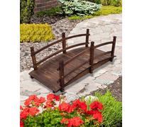 Wooden Garden Bridge for Pond, 5 ft Outdoor Arch Walkway with Railing, Rustic Japanese Style Landscaping Path for Backyard