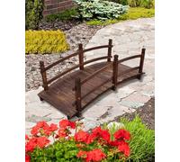 Wooden Garden Bridge for Pond, 5 ft Outdoor Arch Walkway with Railing, Rustic Japanese Style Landscaping Path for Backyard