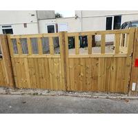 Wooden garden driveway gates, garden gates wooden 4ft, Double Driveway Wooden Garden Gates, Tongue Groove swing double wood timber (120cm High x 390cm Wide x 5cm Deep)