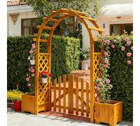 Wooden Garden Pera with Door and Planter Climbing Plant Support Arch for Roses and Vines Wedding Decor Yellow 1.2m Outdoor Garden Structure