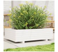 Wooden Garden Planter White 90x60x26.5cm Solid Pinewood Raised Flower Box Large