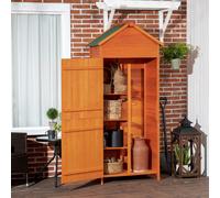 Wooden Garden Shed Outdoor Shelves Utility Tool Storage Cabinet Teak Outsunny