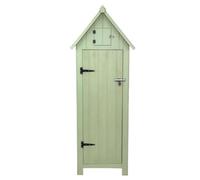 Wooden Garden Storage Shed Green Tool Organiser Cabinet Beach Hut Sentry Box Lockable Doors 3 Corner Shelves 4 Door Hooks Roof Hatch Padlock 4 Keys Ground Fixing Kit Screw Covers Fir Wood Asphalt Roof