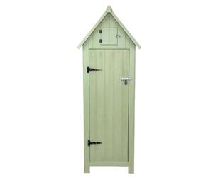 Wooden Garden Storage Shed Green Tool Organiser Cabinet Beach Hut Sentry Box Lockable Doors 3 Corner Shelves 4 Door Hooks Roof Hatch Padlock 4 Keys Ground Fixing Kit Screw Covers Fir Wood Asphalt Roof