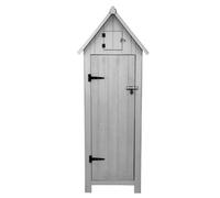 Wooden Garden Storage Shed Grey Tool Organiser Cabinet Beach Hut Sentry Box Lockable Doors 3 Corner Shelves 4 Door Hooks Roof Hatch Padlock 4 Keys Ground Fixing Kit Screw Covers Fir Wood Asphalt Roof 