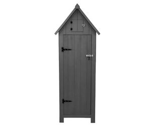 Wooden Garden Storage Shed Grey Tool Organiser Cabinet Beach Hut Sentry Box Lockable Doors 3 Corner Shelves 4 Door Hooks Roof Hatch Padlock 4 Keys Ground Fixing Kit Screw Covers Fir Wood Asphalt Roof