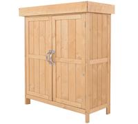 Wooden Garden Storage Shed Tool Cabinet Chest with Shelf Hinged Lid Outdoor
