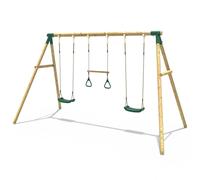 Wooden Garden Swing Set with 2 Swings and Trapeze Bar - Comet Green Rebo Green One Size