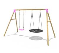 Wooden Garden Swing Set with Standard and Large Nest Swings - Meteorite Pink Rebo Pink One Size