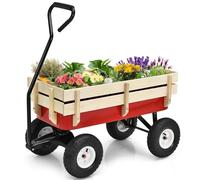 Wooden Garden Trolley, 100KG Capacity, Pull Along Cart Kids Trailer with Adjustable Handle, 10 Inch Inflatable Wheel, Outdoor Utility Camping Trolley for Farm, Garden, Home, Orchard Tool Cart