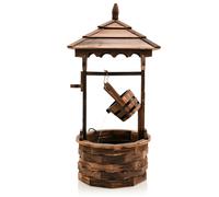 Wooden Garden Wishing Well Electric Pump Fountain W/ Water Bucket