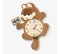 Wooden Garfield-Inspired Wall Clock with Swinging Tail, "Get Rich" Decorative Clocks for Living Room, Bedroom, Silent Wall Watch(A)