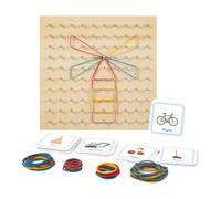 Wooden Geoboard - Montesori Math Learning Toy, Educational Geometric Board | Children's Fine Motor Skills Development, 50' Shape Recognition Pattern Cards