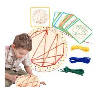 Wooden Geoboard Toy - Thread Winding Graphic Puzzle, Preschool Fine Motor Skills Activity Board | Educational Learning Toys for Kids, Kindergarten, Early Math Training