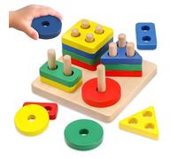 Wooden Geometric Shape Puzzle Activity for Kids, Shape Sorting, Stacking & Plugging Toy for Kids, Interactive Early Learning Montessori Toys for Boys & Girls, Multicolour, 3+ Years (Pack of 1)