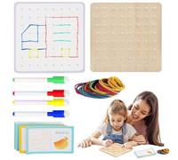 Wooden Geoplane - Kids Board - Pattern Cards and Rubber Bands to Create Stem Brain Teaser Figures for Kids