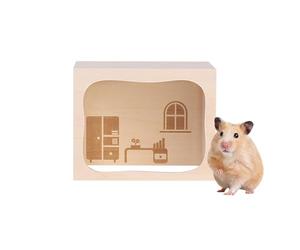 Wooden Gerbil House, Animal Nesting Bed, 11.81 Inch Enrichment Habitat Timber Small Animal, Interactive Climbing Play Activity Center, Chinchilla Ferret Hedgehog Exploration Den Small Habitats