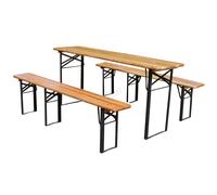 BIRCHTREE Outdoor Wooden Folding Beer Table Bench Set Trestle Garden Steel Leg