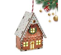 Wooden Gingerbread House Ornaments - Christmas Illuminated Gingerbread Cottage, Festive Decor Miniature Village | Christmas Tree Ornament Gingerbread House Wooden Pendant with String for Mantle, Door