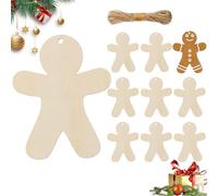 Wooden Gingerbread Men for Crafting - 10 Sets Christ-mas Ornaments, Unfinished Blank Shape Cutouts for Decoration, 12cm