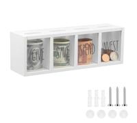 Wooden Give Save Spend Invest Money Saving Box Visual Piggy Bank (White) | Countertop & Wall Mount Acrylic Coin Cash Bank, 4 Slot Budgeting Organiser for Living Room Laundry Room Kids Adults 33x9x11cm