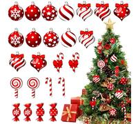 Wooden Gloss Candy Cane Christmas Decorations, 24PCS Candy Cane Ball Pendants