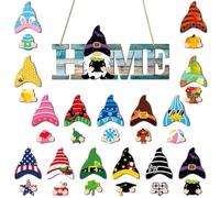 Wooden Gnome Decor Unit with 15 Detachable Hats and Hands for Layered Tray Shelf or Fireplace Mantel Setup (MZ987A)