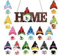 Wooden Gnome Decor with 15 Swap-Out Hats for Consistent Visual Interest Across Spring Summer Fall Winter (MZ987B)