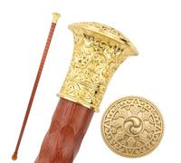 Wooden Gold Carving Scepter Walking Stick, High-End Solid Wood Cane for Elderly Gentlemen, Fashionable Creative Cool Cane for Men(Gold)