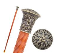 Wooden Gold Carving Scepter Walking Stick, High-End Solid Wood Cane for Elderly Gentlemen, Fashionable Creative Cool Cane for Men(Bronze)