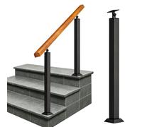 Wooden Grab Bar + Adjustable Black Wrought Iron Posts