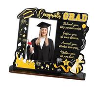 Wooden Graduation Frame Graduate Memory Photo Display Stand with Blessing Word Homes Offices Keepsakes Decoration Gift Graduation Cap Theme Photo Frame