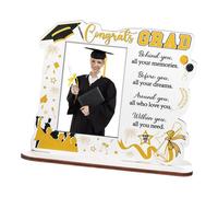 Wooden Graduation Frame Graduate Memory Photo Display Stand with Blessing Word Homes Offices Keepsakes Decoration Gift Graduation Cap Theme Photo Frame