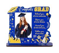 Wooden Graduation Frame Graduate Memory Photo Display Stand with Blessing Word Homes Offices Keepsakes Decoration Gift Graduation Cap Theme Photo Frame