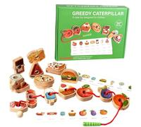 Wooden Greedy Caterpillar Rope Toy, Fruit & Vegetable Lacing Beads Montessori Toys, Threading & Stacking Game, Educational Toys for Kids Fine Motor Skills