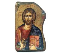 Wooden Greek Christian Orthodox Icon of Jesus Christ - Handmade Standing Icon - 4.72x3.5in / 12x9cm / MP4