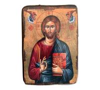 Wooden Greek Christian Orthodox Wood Icon of Jesus Christ / A0