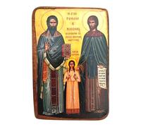 Wooden Greek Christian Orthodox Wood Icon of Saint Raphael, Nicholas and Irene / A0