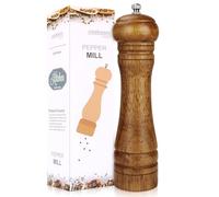 Wooden Grinder Kit Wooden Pepper Mill 8 Inch Solid Oak Grinder with Adjustable Ceramic Mechanism - Traditional Manual Pepper Grinder for Coarse to Fine Grinding, Kitchen & Dining Essential