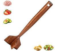 Wooden Ground Beef Masher, Heavy Duty Meat Chopper for Ground Beef, Natural Teak Wood Hamburger Chopper & Potato Masher, Non-Scratch Kitchen Tool for Nonstick Pans (1)