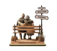 Wooden Grows Old Sculptures - Older Couple Art Statue, Rustic Wood Carving Gift | Love Symbol Figure for Friend Partner Father, Timeless Ornament for Desk Coat or Table Top