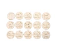 Wooden Growth Cards for Photos, 10cm round Beige Markers | Printed 12 Month Pattern, Wood Grain Texture, Newborn Album and Memory Book Use
