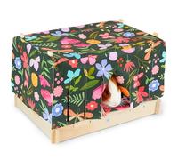 Wooden Guinea Pig Hideout with Waterproof Mat, Durable Rabbit Bed with Door Curtain for Rabbit, Ferret, Squirrel, Bunny